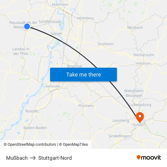 Mußbach to Stuttgart-Nord map