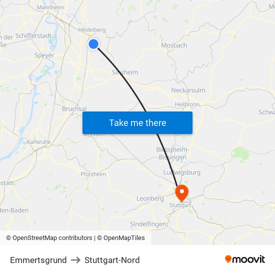 Emmertsgrund to Stuttgart-Nord map