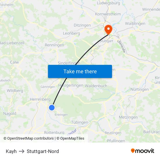 Kayh to Stuttgart-Nord map