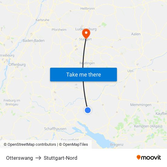 Otterswang to Stuttgart-Nord map