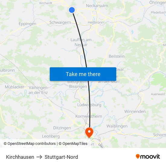 Kirchhausen to Stuttgart-Nord map