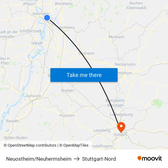 Neuostheim/Neuhermsheim to Stuttgart-Nord map