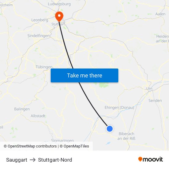 Sauggart to Stuttgart-Nord map
