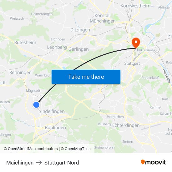 Maichingen to Stuttgart-Nord map