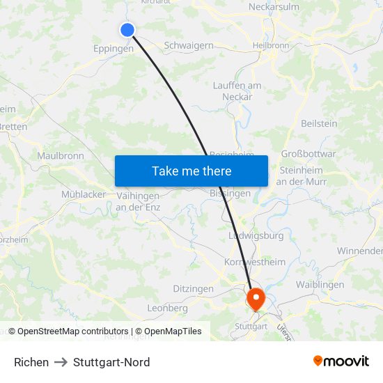 Richen to Stuttgart-Nord map