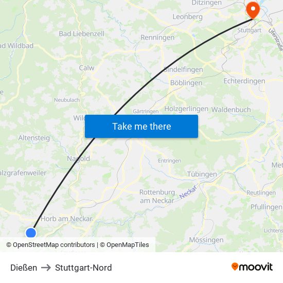 Dießen to Stuttgart-Nord map