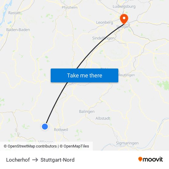 Locherhof to Stuttgart-Nord map