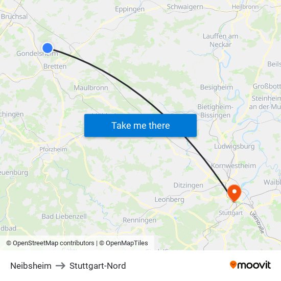 Neibsheim to Stuttgart-Nord map