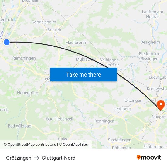 Grötzingen to Stuttgart-Nord map