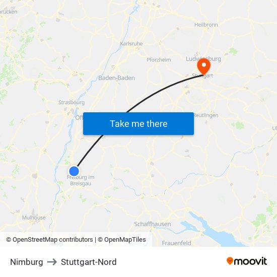 Nimburg to Stuttgart-Nord map