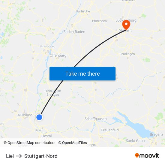 Liel to Stuttgart-Nord map