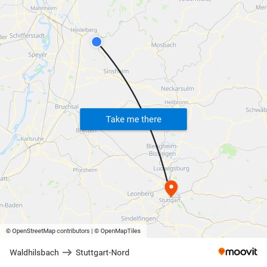 Waldhilsbach to Stuttgart-Nord map