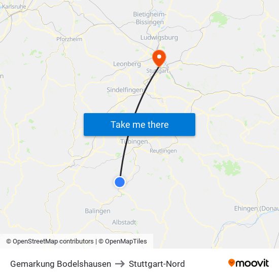 Gemarkung Bodelshausen to Stuttgart-Nord map