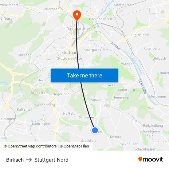 Birkach to Stuttgart-Nord map