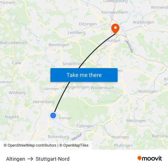 Altingen to Stuttgart-Nord map