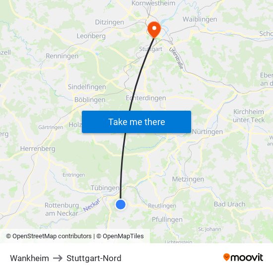 Wankheim to Stuttgart-Nord map