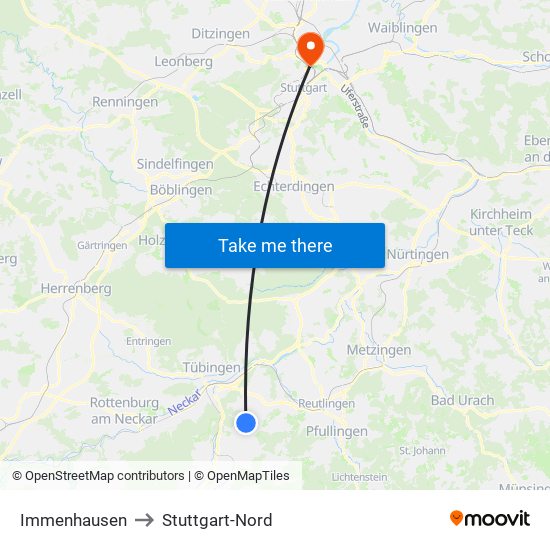 Immenhausen to Stuttgart-Nord map