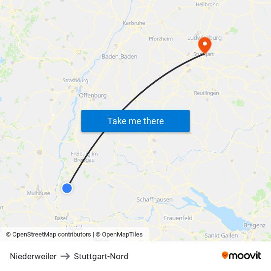 Niederweiler to Stuttgart-Nord map