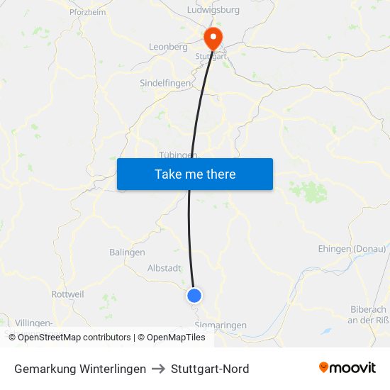 Gemarkung Winterlingen to Stuttgart-Nord map