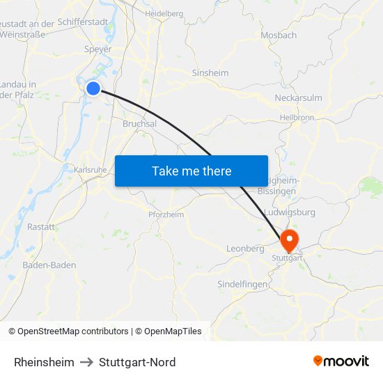 Rheinsheim to Stuttgart-Nord map