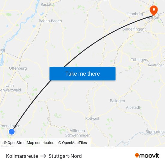 Kollmarsreute to Stuttgart-Nord map