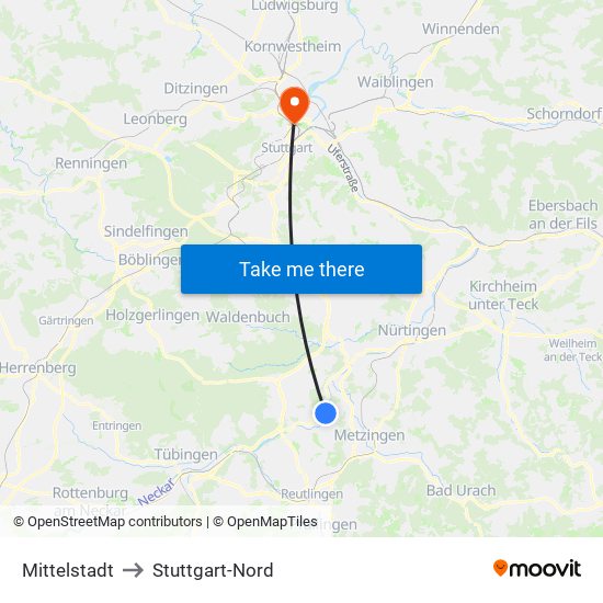 Mittelstadt to Stuttgart-Nord map