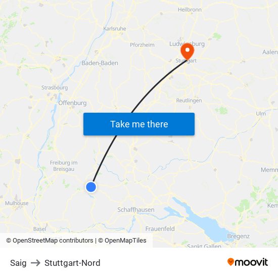 Saig to Stuttgart-Nord map