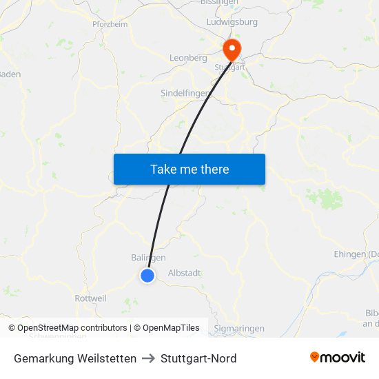 Gemarkung Weilstetten to Stuttgart-Nord map
