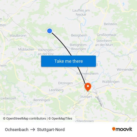 Ochsenbach to Stuttgart-Nord map