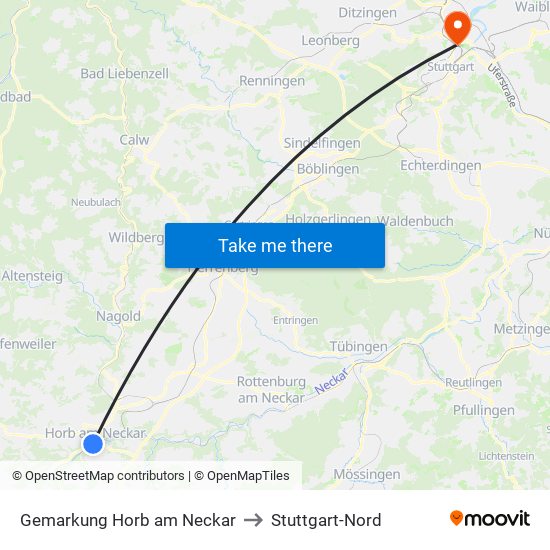 Gemarkung Horb am Neckar to Stuttgart-Nord map