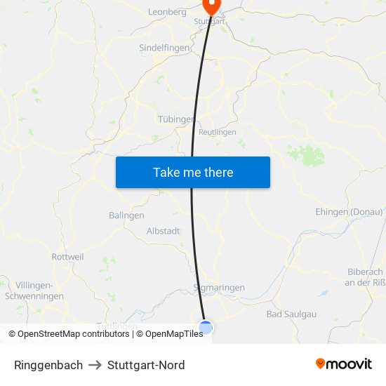 Ringgenbach to Stuttgart-Nord map