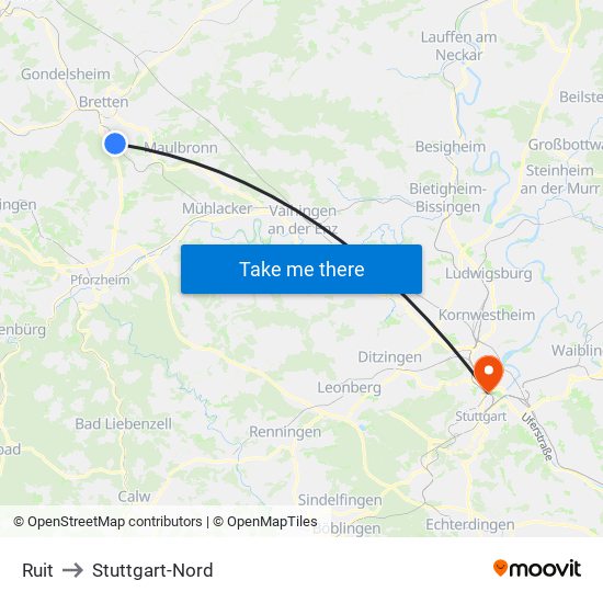 Ruit to Stuttgart-Nord map