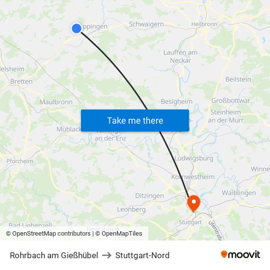 Rohrbach am Gießhübel to Stuttgart-Nord map