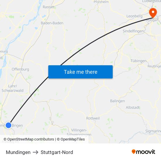 Mundingen to Stuttgart-Nord map