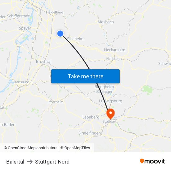 Baiertal to Stuttgart-Nord map