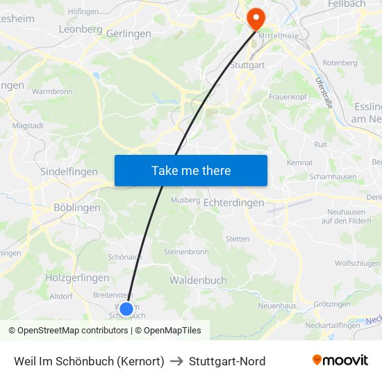 Weil Im Schönbuch (Kernort) to Stuttgart-Nord map