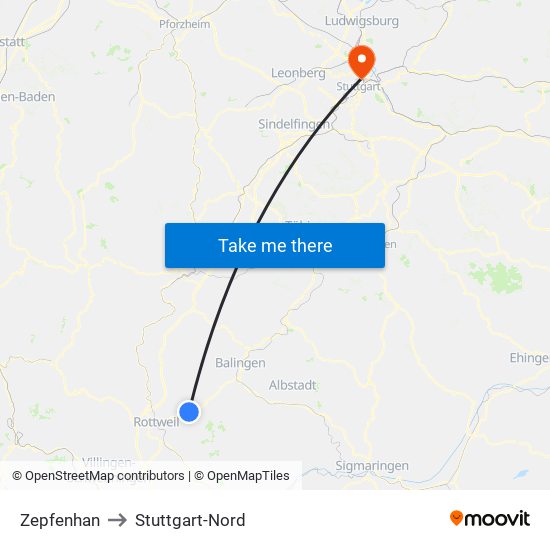 Zepfenhan to Stuttgart-Nord map