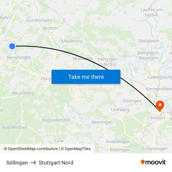 Söllingen to Stuttgart-Nord map