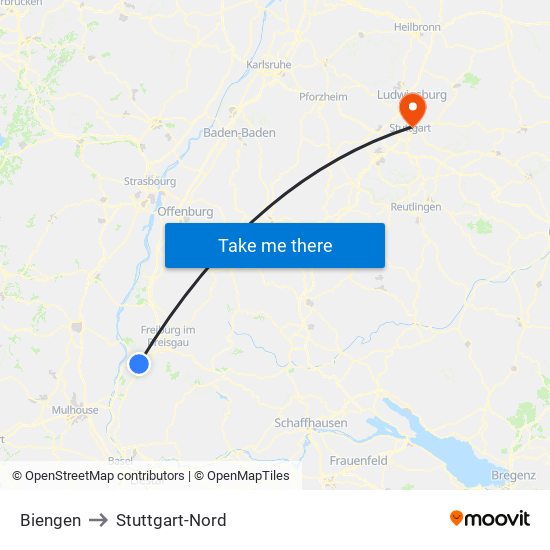 Biengen to Stuttgart-Nord map