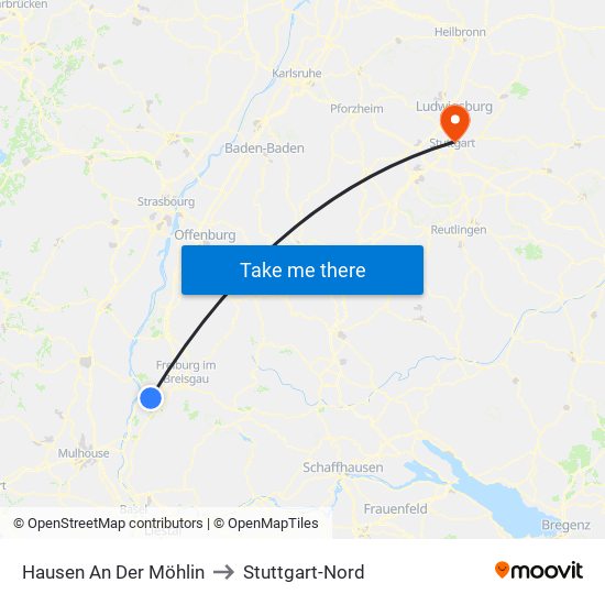 Hausen An Der Möhlin to Stuttgart-Nord map