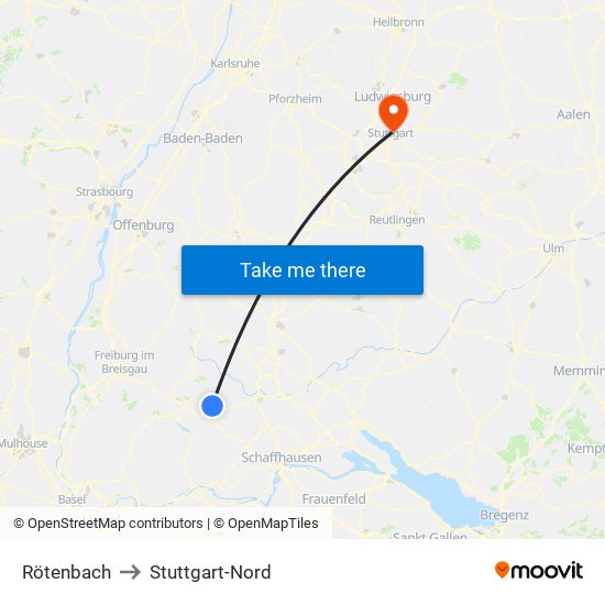 Rötenbach to Stuttgart-Nord map