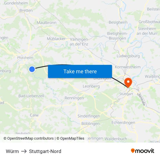 Würm to Stuttgart-Nord map