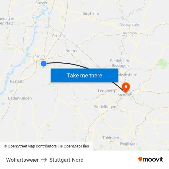 Wolfartsweier to Stuttgart-Nord map