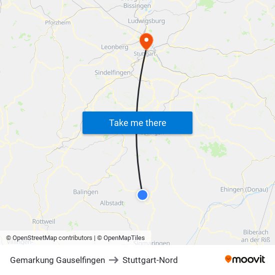 Gemarkung Gauselfingen to Stuttgart-Nord map