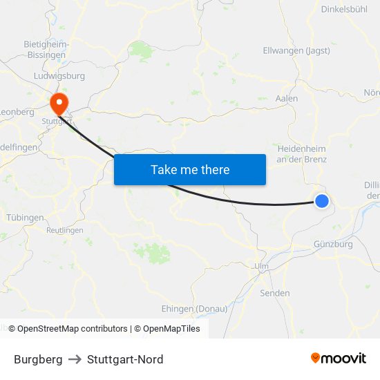 Burgberg to Stuttgart-Nord map