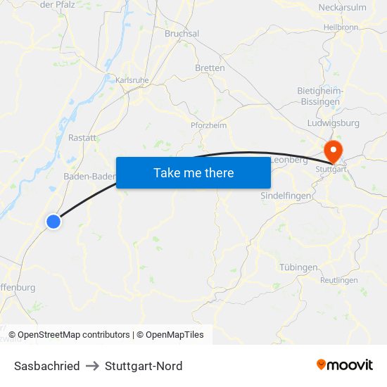 Sasbachried to Stuttgart-Nord map