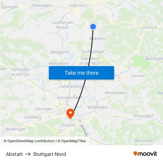 Abstatt to Stuttgart-Nord map