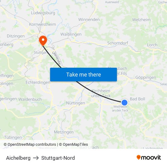 Aichelberg to Stuttgart-Nord map