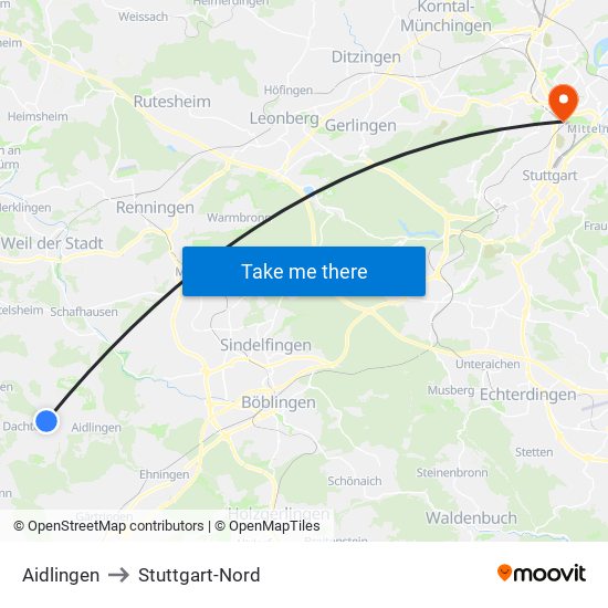 Aidlingen to Stuttgart-Nord map