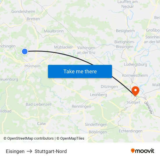 Eisingen to Stuttgart-Nord map